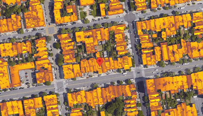 ภาพถ่ายดาวเทียมแสดงการประเมินพื้นที่หลังคาสำหรับการติดตั้ง Solar roof